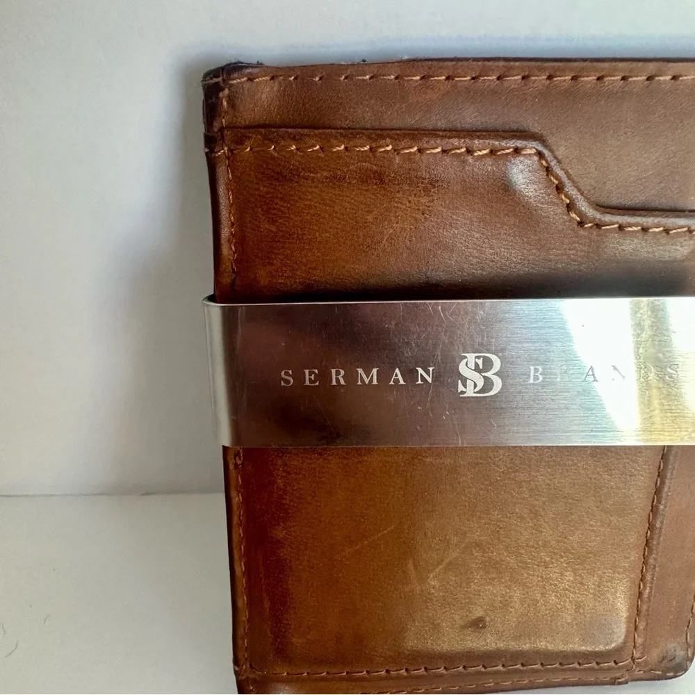 Serman Brands Men’s Slim Money Clip Wallet in Compact Cognac Brown Leather